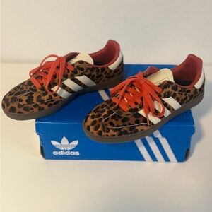 adidas Kids Leopard Print Sneakers with Red Laces